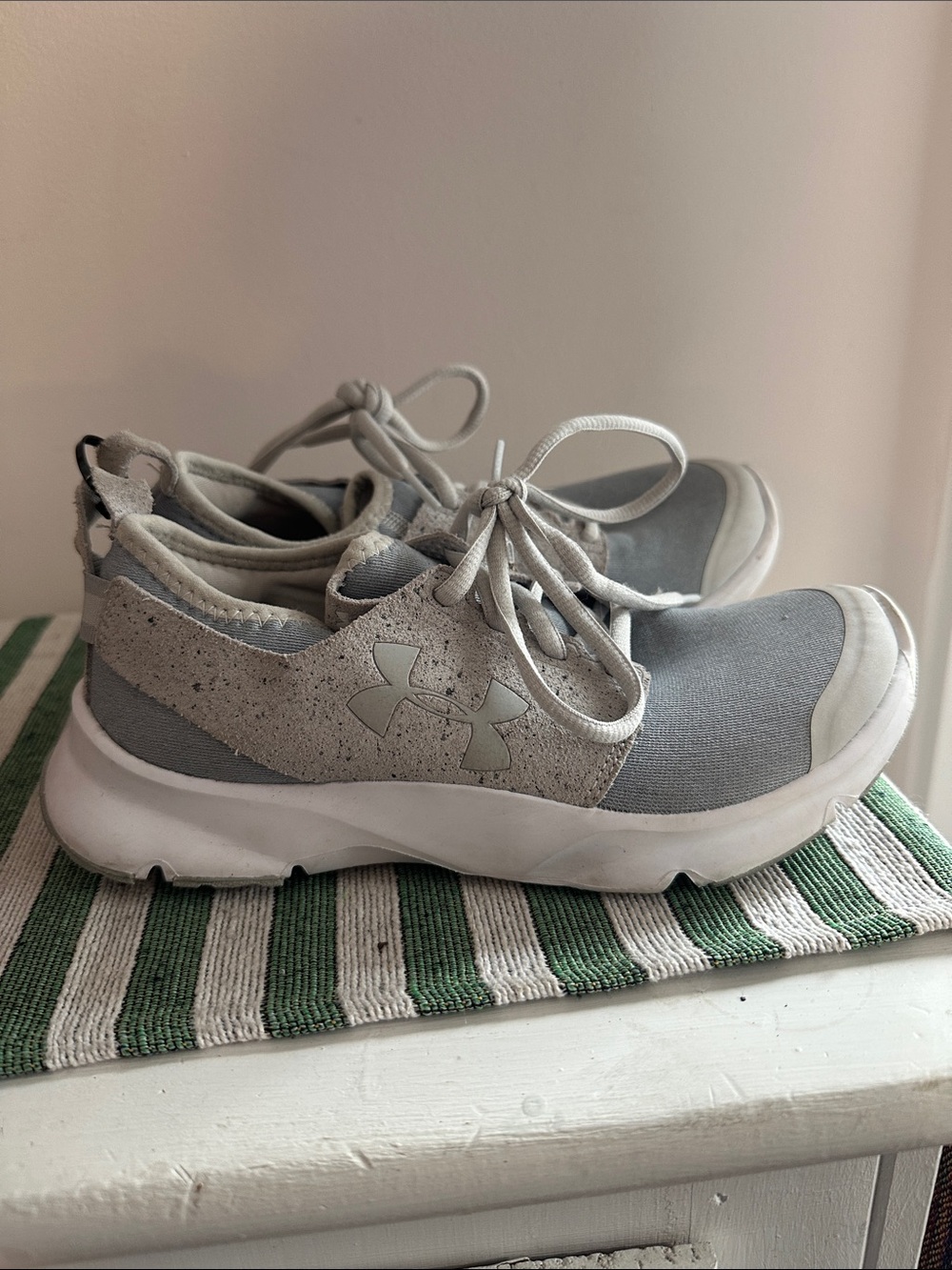 Under Armour Women’s Light Gray and White Slip-On Sneakers